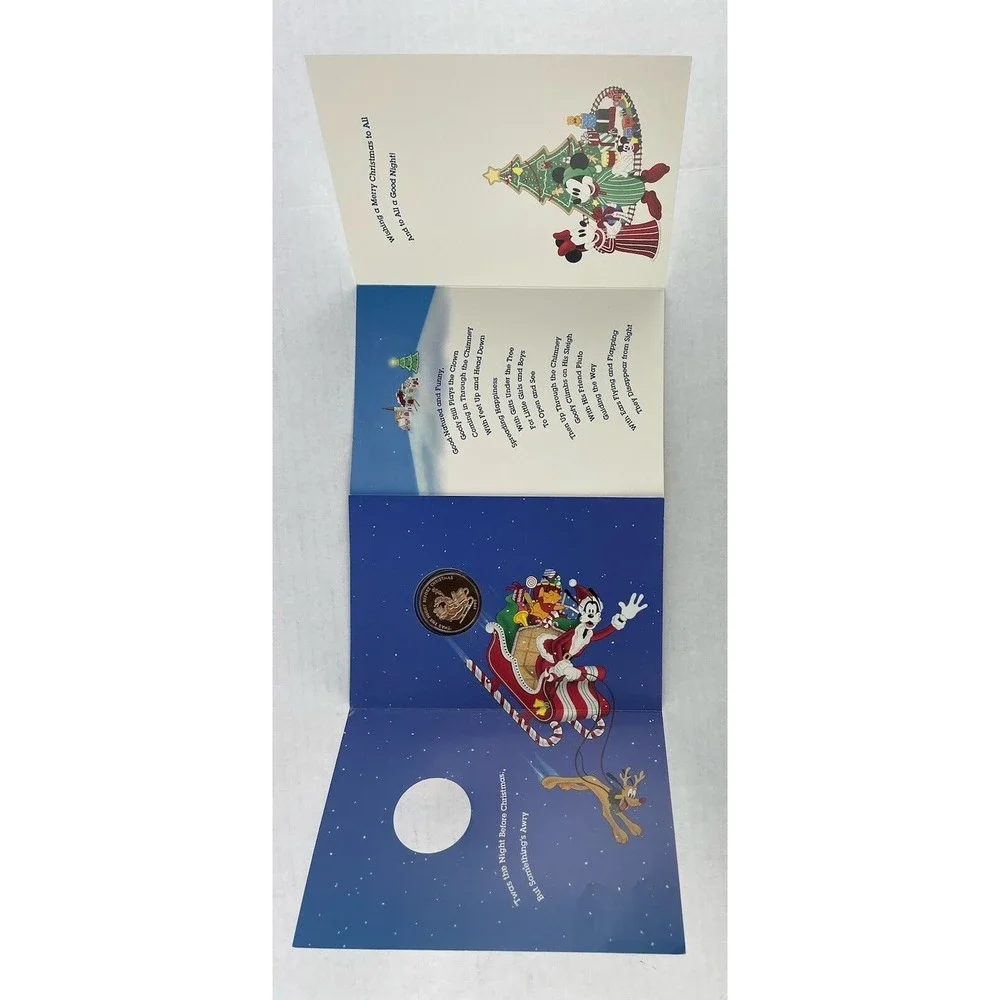 1992 Disney Twas The Night Before Christmas Mickey & Minnie Card & Medallion Set